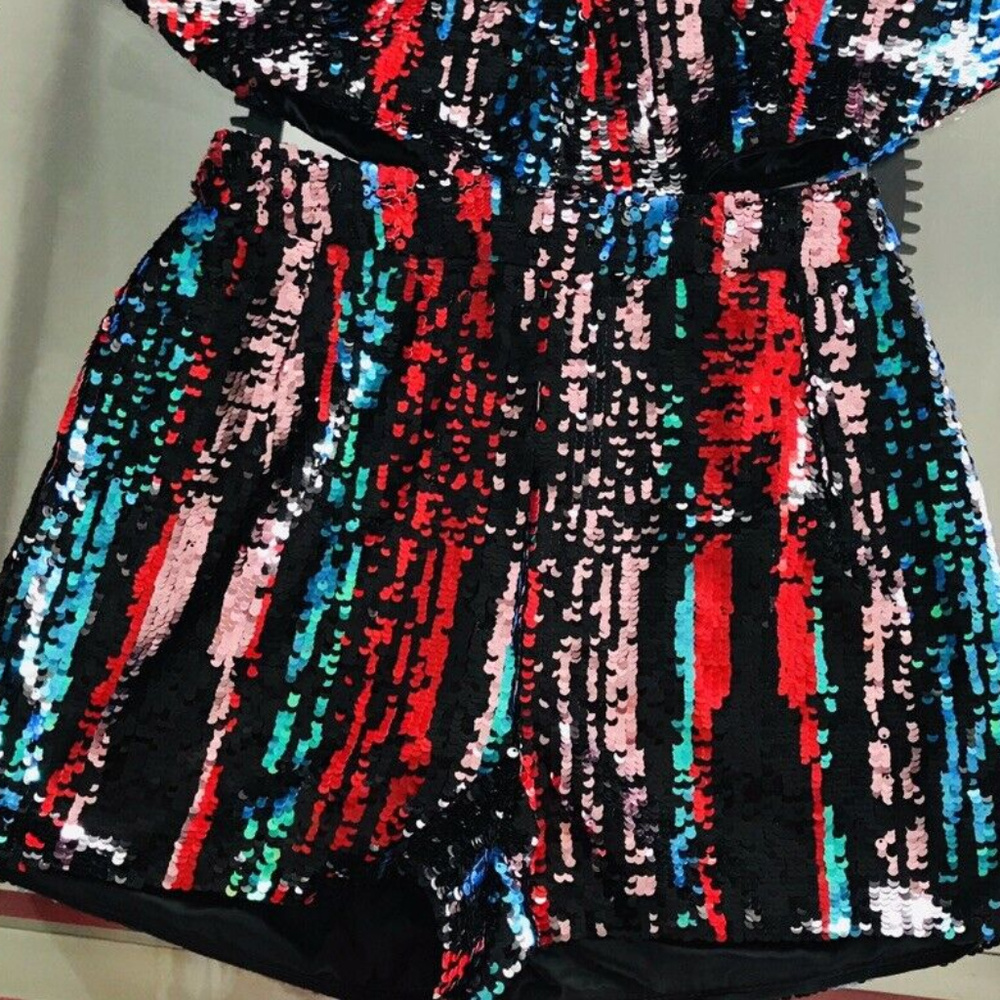 💋 bebe multi color sequin multicolor romper 2 new RARE 💋 - Picture 6 of 7
